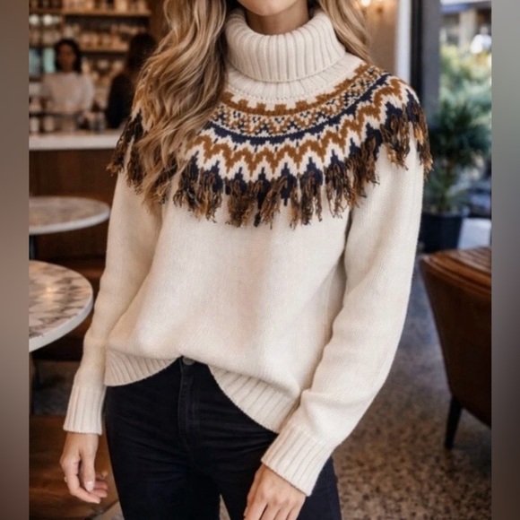 Forever 21 Sweaters - Forever 21 Fair Isle Turtleneck Fringe Tassel Knit Cozy Cottagecore Sweater XS